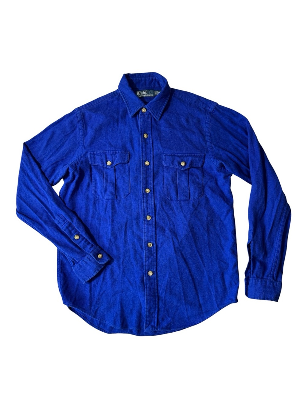 Polo Ralph Lauren mens M Medium blue solid cotton flannel button up shirt EUC